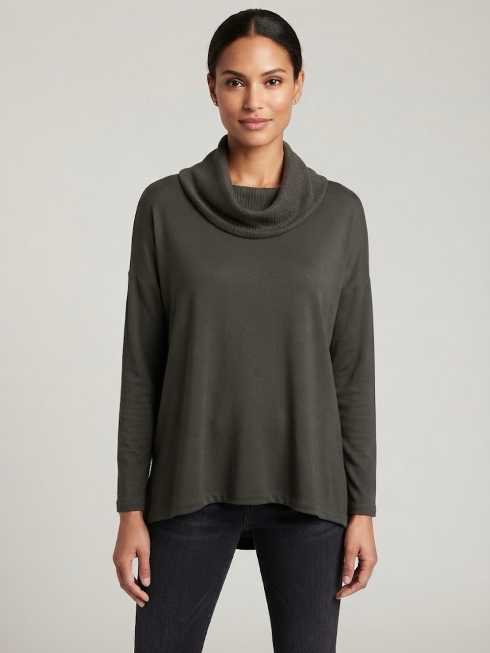 Lou & Grey Dark Green Cowl Neck Long Sleeve Sweater Rayon NWT